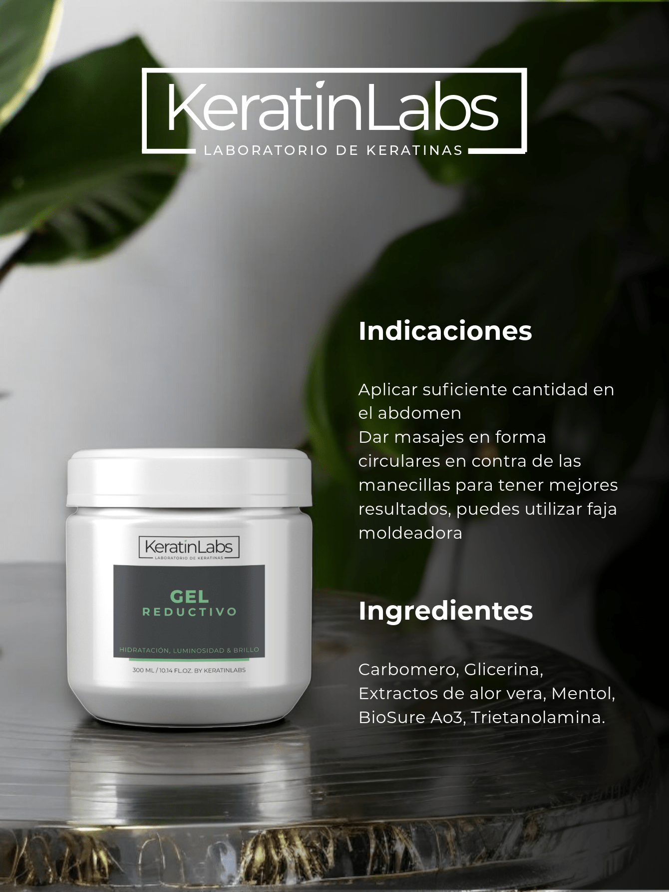 KeratinLabs Gel reductivo para tonificar abdomen reduciendo la retención de líquidos y la congestión, reduce la grasa corporal para adelgazar