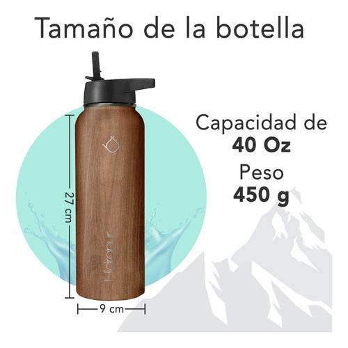 Termo De Acero Inoxidable Botella Frio Caliente Café Té 40oz Color Madera