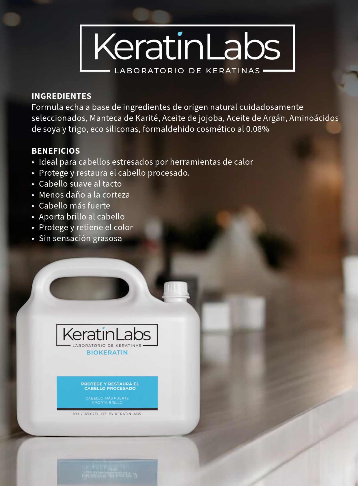 KeratinLabs Biokeratin protege y restaura el cabello procesado para cabello más fuerte y brilloso (10 Litros) (copia)