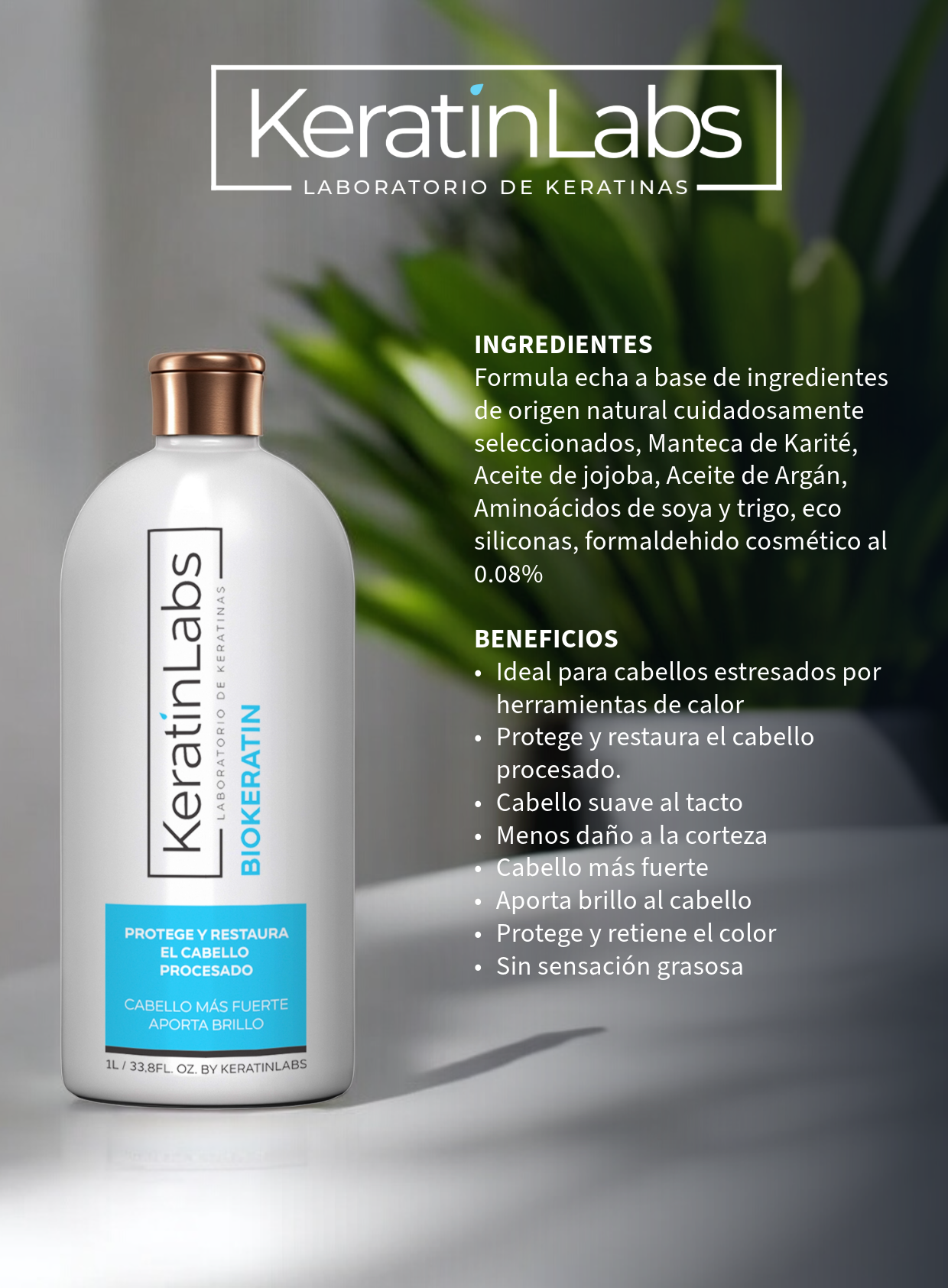 KeratinLabs Biokeratin protege y restaura el cabello procesado para cabello más fuerte y brilloso (1 Litro)