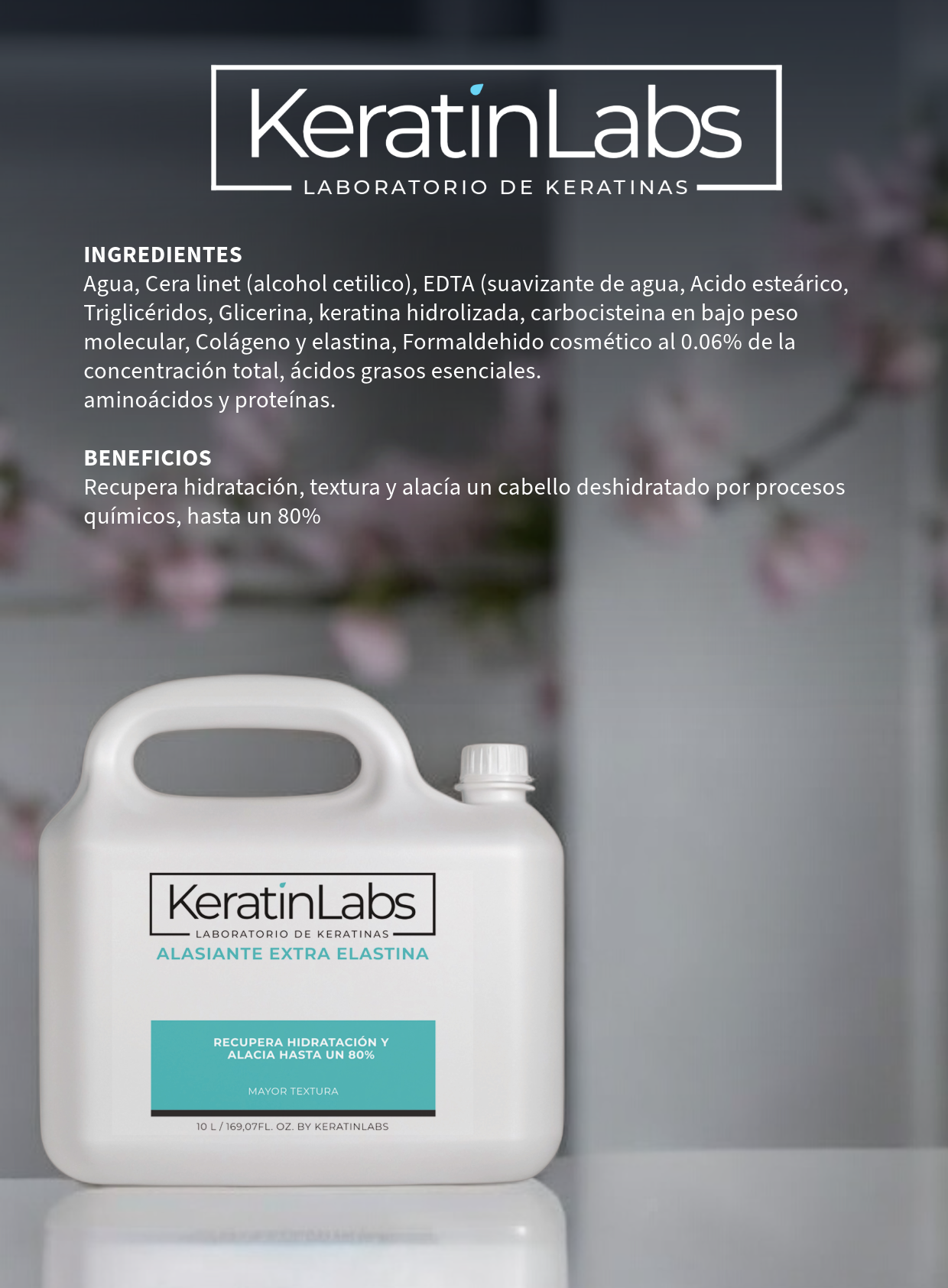 KeratinLabs Alasiante extra elastina recupera hidratación y alacia hasta 80% de 10 litros