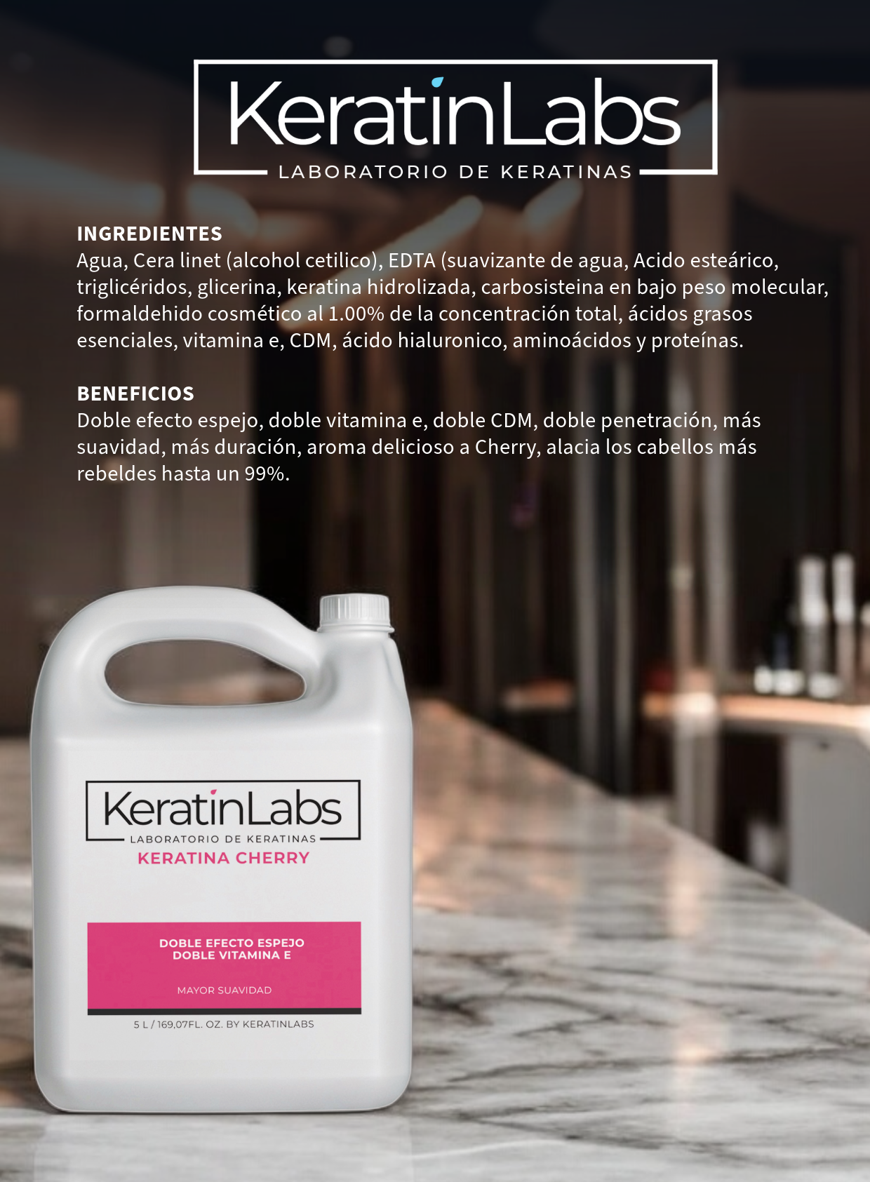 KeratinLabs Japonesa cherry doble efecto espejo con doble vitamina E (5 a 9 Litros)