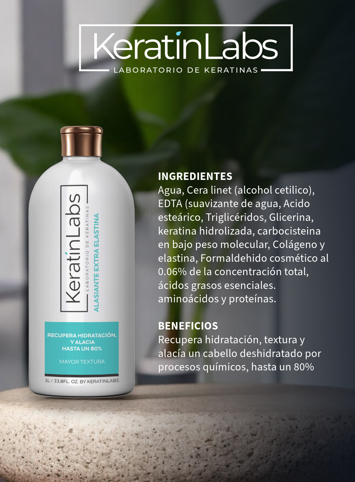 KeratinLabs Alasiante extra elastina recupera hidratación y alacia hasta 80% (1 a 4 litros)