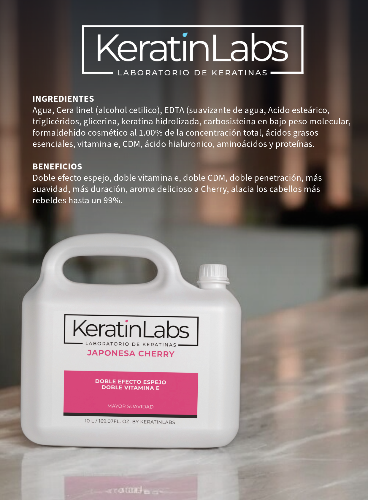 KeratinLabs Japonesa cherry doble efecto espejo con doble vitamina E (10 Litros)