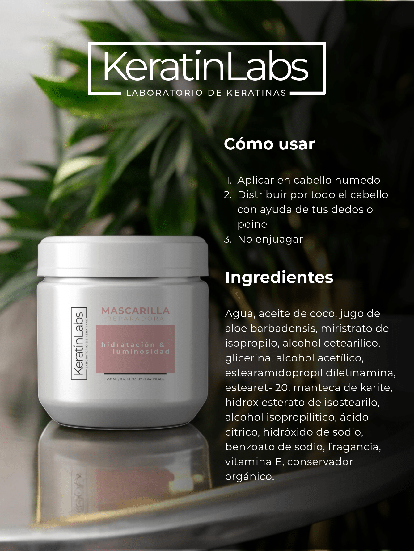 KeratinLabs Mascarilla reparadora para hidratar e iluminar el cabello sin tener nudos para mujer